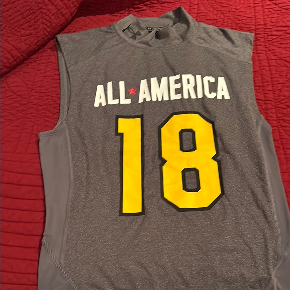 NWOT Gray Sleeveless All America Shirt with Yellow Number